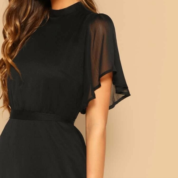SHEIN Unity Mock-neckKnot Back Sheer Panel...Black Dress Sz Medium - Picture 3 of 11